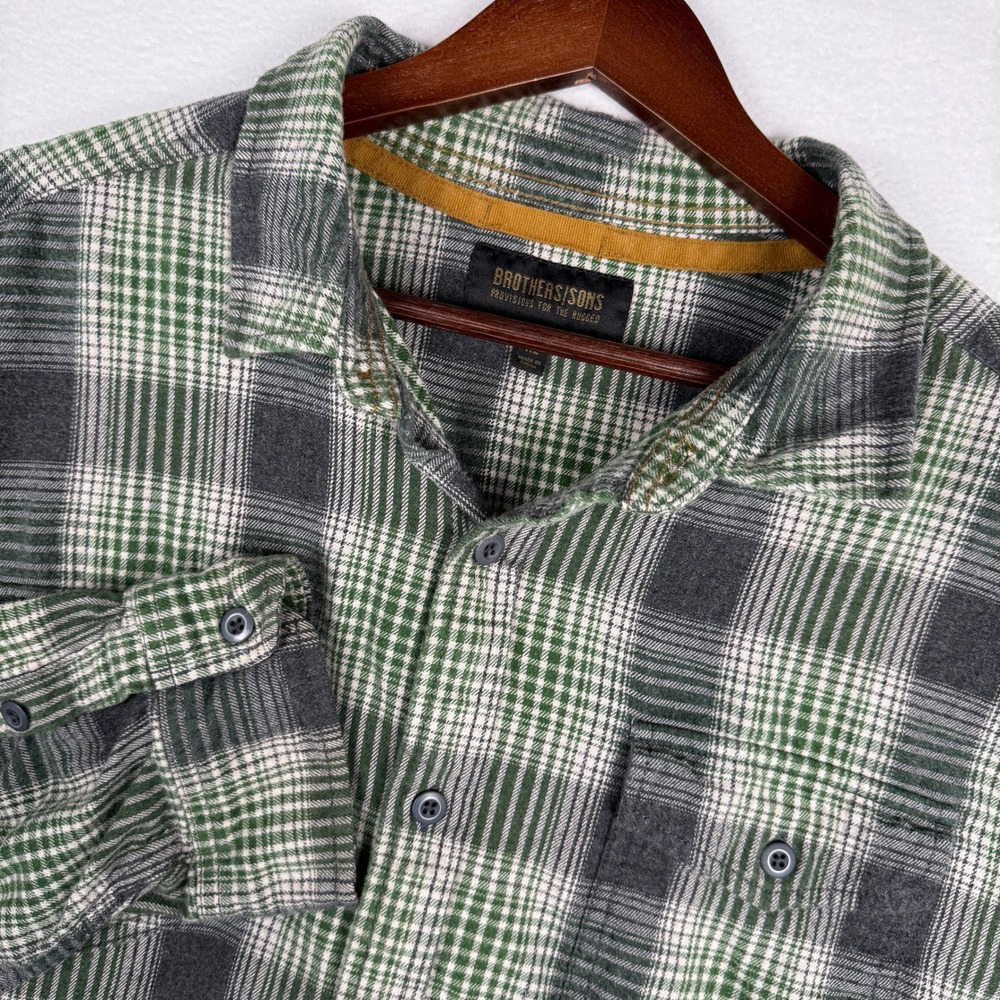 Brothers & Sons Mens XL Green Plaid Flannel Long Sleeve Shirt BASHO22W57-GRN